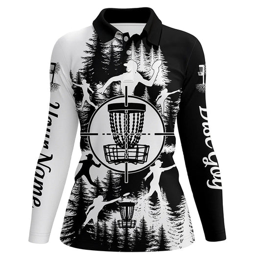 Black and white Womens golf polo shirts custom disc golf basket disc golf shirts NQS7296