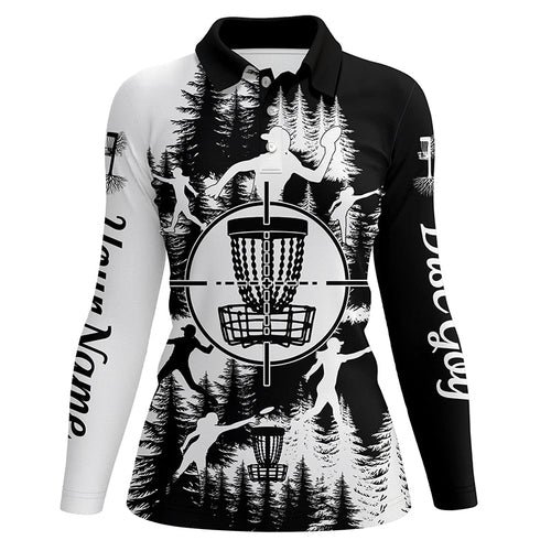 Black and white Womens golf polo shirts custom disc golf basket disc golf shirts NQS7296