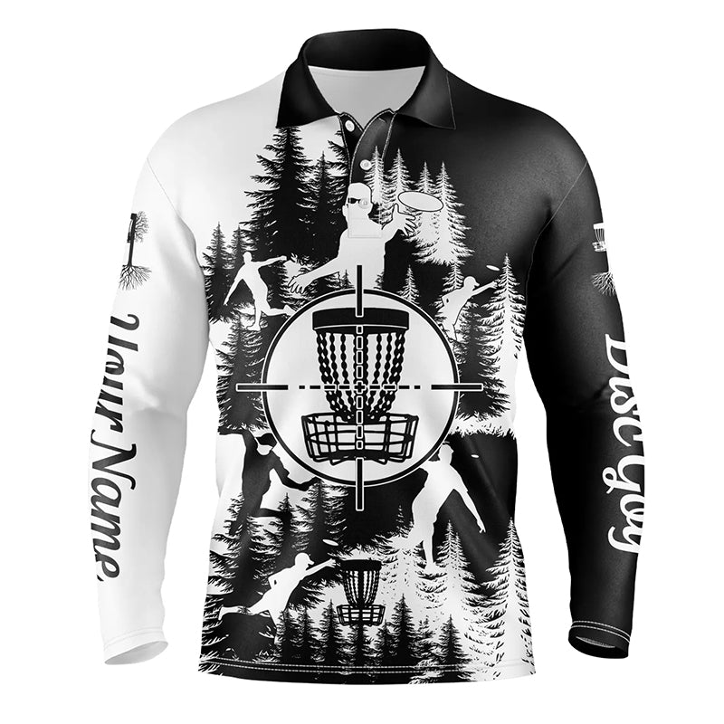 Black and white Mens disc golf polo shirts custom disc golf basket disc golf shirt, disc golf gifts NQS7296