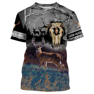 Deer hunting Skull camo Custom Name 3D All over print shirts - personalized hunting gifts - NQS729