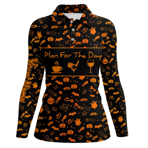 Black orange Halloween background custom Women golf polo shirt plan for the day coffee golf wine NQS6396