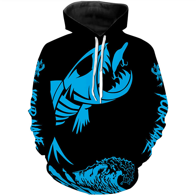 Fish skeleton reaper blue black Custom name fishing jerseys  | Hoodie - NQS6619