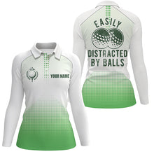 Load image into Gallery viewer, White and Green Womens golf polo shirt custom Easily distracted by balls funny golf tops for ladies NQS6625