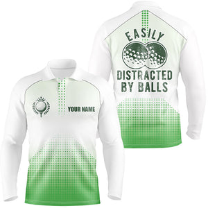 White and Green Mens golf polo shirts custom Easily distracted by balls funny golf tops for mens NQS6625