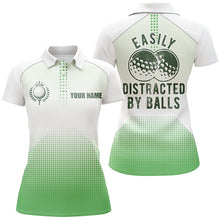 Load image into Gallery viewer, White and Green Womens golf polo shirt custom Easily distracted by balls funny golf tops for ladies NQS6625