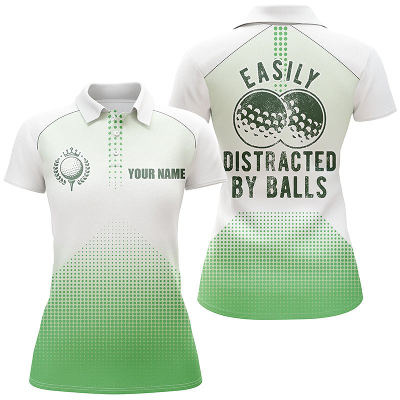 White and Green Womens golf polo shirt custom Easily distracted by balls funny golf tops for ladies NQS6625