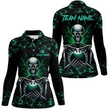 Load image into Gallery viewer, Green skull lightning bowling polo shirts for women Custom Team bowling jerseys, gift for bowlers NQS7304