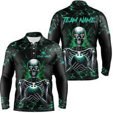 Load image into Gallery viewer, Green skull lightning Bowling polo shirt for men Custom Team bowling jerseys for men, gift for bowlers NQS7304