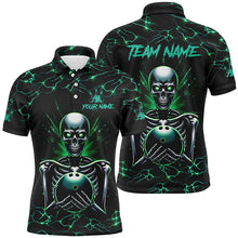 Load image into Gallery viewer, Green skull lightning Bowling polo shirt for men Custom Team bowling jerseys for men, gift for bowlers NQS7304