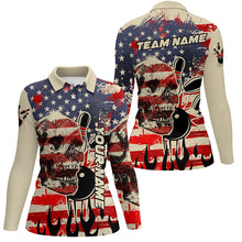 Load image into Gallery viewer, American flag skull bowling polo shirts for women Custom Team ladies bowling jerseys, gift for bowlers NQS7305