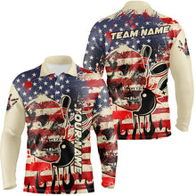 Load image into Gallery viewer, American flag skull Bowling polo shirt for men Custom Team bowling jerseys for men, gift for bowlers NQS7305