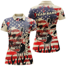 Load image into Gallery viewer, American flag skull bowling polo shirts for women Custom Team ladies bowling jerseys, gift for bowlers NQS7305