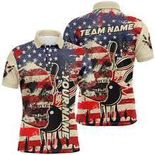Load image into Gallery viewer, American flag skull Bowling polo shirt for men Custom Team bowling jerseys for men, gift for bowlers NQS7305
