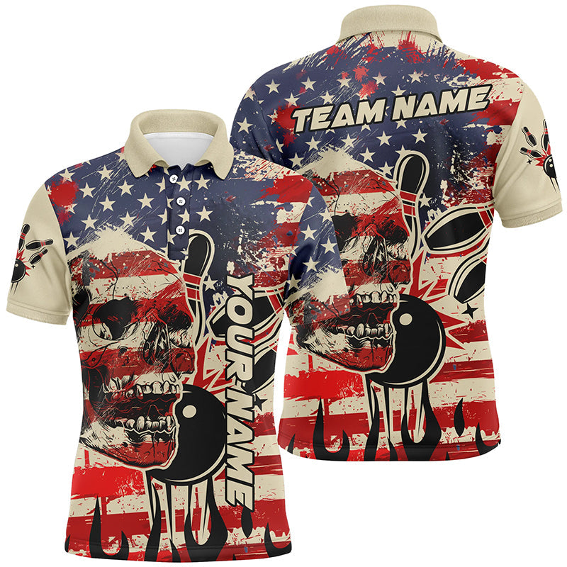 American flag skull Bowling polo shirt for men Custom Team bowling jerseys for men, gift for bowlers NQS7305