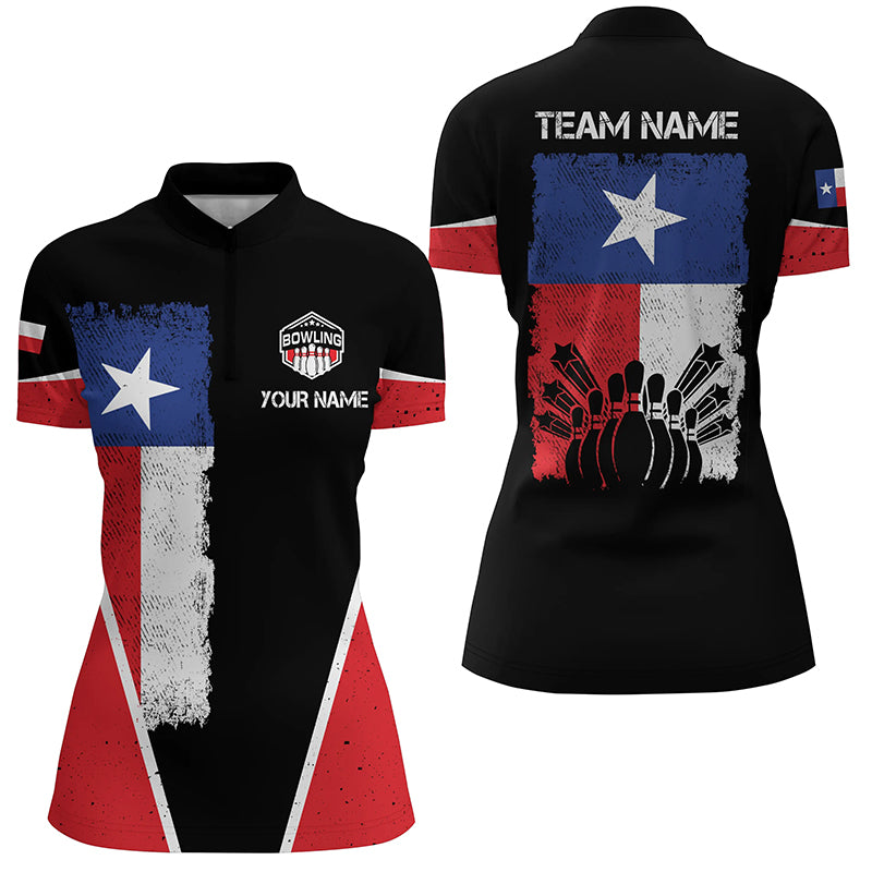 Womens Quarter Zip shirts Custom name Texas flag vintage black Bowling Team Bowlers Jerseys NQS5273