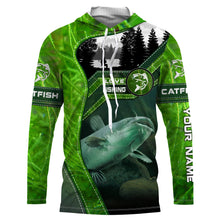 Load image into Gallery viewer, Catfish Fishing shirt green water camo Custom name long sleeves fishing shirt NQS2652