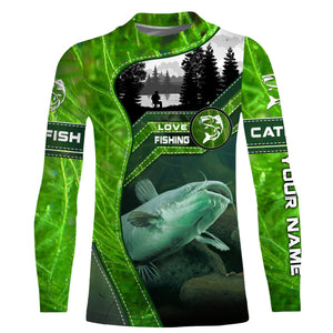 Catfish Fishing shirt green water camo Custom name long sleeves fishing shirt NQS2652