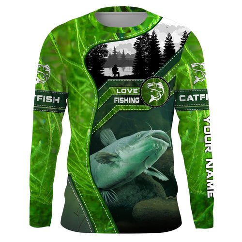 Catfish Fishing shirt green water camo Custom name long sleeves fishing shirt NQS2652