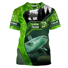 Load image into Gallery viewer, Catfish Fishing shirt green water camo Custom name long sleeves fishing shirt NQS2652