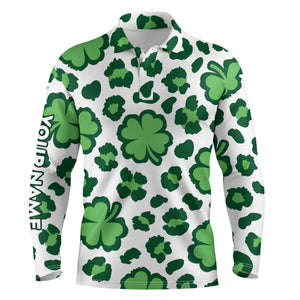 Funny Mens golf polo shirt clover and leopard pattern St. Patrick's Day custom name golfing gifts NQS4743