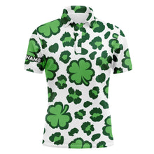 Load image into Gallery viewer, Funny Mens golf polo shirt clover and leopard pattern St. Patrick&#39;s Day custom name golfing gifts NQS4743
