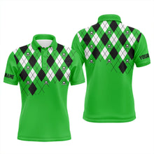 Load image into Gallery viewer, Mens golf polo shirt plus size green argyle plaid golf skull pattern custom name mens green golf tops NQS4966