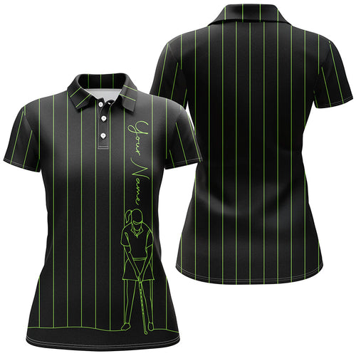 Personalized golf polo shirt for women custom green stripes black golf tops womens, golf gift for girl NQS7307