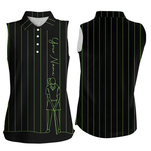 Personalized golf sleeveless polo shirt for women custom green stripes black golf tops gifts for girl NQS7307