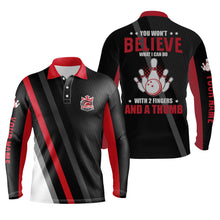 Load image into Gallery viewer, Red &amp; black Mens polo bowling shirts Custom you won&#39;t believe what I can do with 2 fingers and a thumb NQS5286