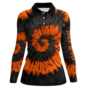 Black and orange Halloween tie dye background Women golf polo shirt custom team golf jersey for ladies NQS6420