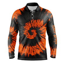 Load image into Gallery viewer, Black and orange Halloween tie dye background Mens golf polo shirt custom team golf jerseys for men NQS6420