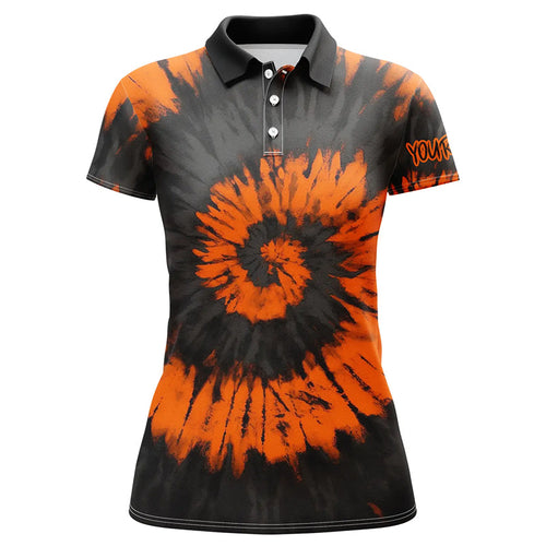 Black and orange Halloween tie dye background Women golf polo shirt custom team golf jersey for ladies NQS6420