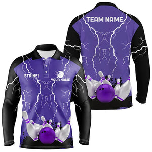 Mens polo bowling shirt Custom bowling strike lightning storm thunder team league jersey | Purple NQS6645