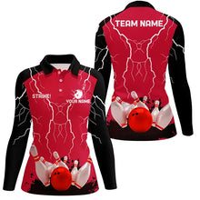 Load image into Gallery viewer, Women bowling polo shirt Custom bowling strike lightning storm thunder team league jersey | Red NQS6646