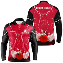 Load image into Gallery viewer, Mens polo bowling shirt Custom bowling strike lightning storm thunder team league jersey | Red NQS6646