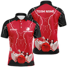Load image into Gallery viewer, Mens polo bowling shirt Custom bowling strike lightning storm thunder team league jersey | Red NQS6646