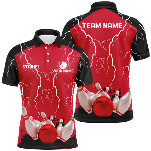 Mens polo bowling shirt Custom bowling strike lightning storm thunder team league jersey | Red NQS6646
