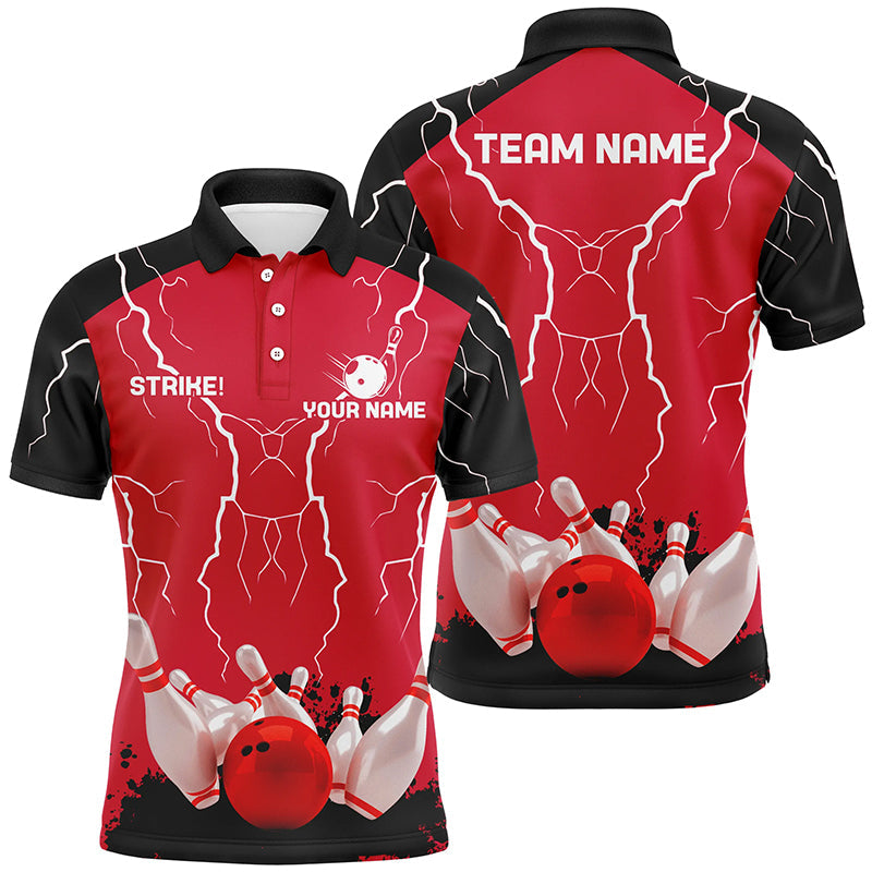 Mens polo bowling shirt Custom bowling strike lightning storm thunder team league jersey | Red NQS6646