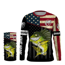 Load image into Gallery viewer, Funny Bass fishing American flag UV protection Custom long sleeve fishing shirt, Bass fishing jerseys NQS4383