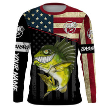Load image into Gallery viewer, Funny Bass fishing American flag UV protection Custom long sleeve fishing shirt, Bass fishing jerseys NQS4383