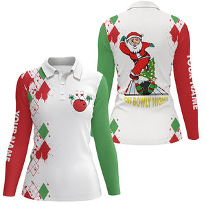 Bowling Polo shirts for women custom funny Santa white Christmas bowling shirts oh bowly night NQS6883