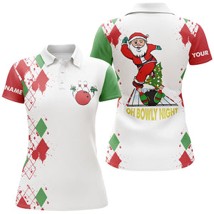 Bowling Polo shirts for women custom funny Santa white Christmas bowling shirts oh bowly night NQS6883