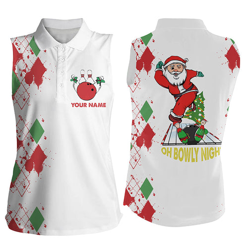 Bowling Sleeveless Polo shirts for women custom funny Santa white Christmas shirts oh bowly night NQS6883