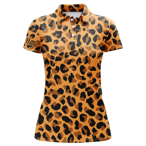 Womens golf polo shirt leopard skin texture custom name pattern golf shirts, leopard women golf tops NQS4751