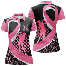 Load image into Gallery viewer, Breast Cancer Awareness golf shirts custom team Women golf polo shirt, pink ribbon black golf shirts NQS7165