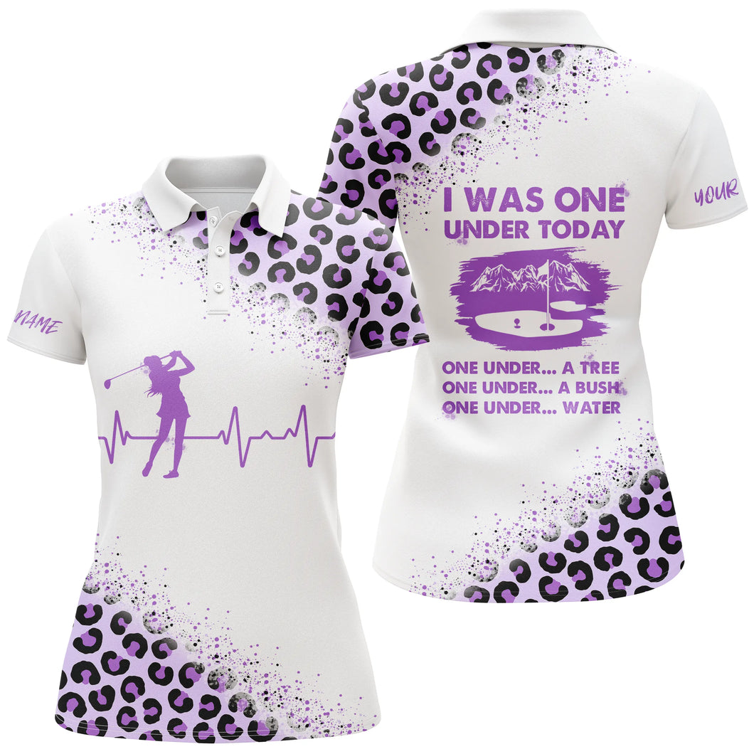 Funny Golf shirts for women I was one under today custom name purple leopard white women polo shirts NQS4981