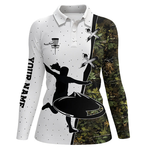 Womens disc golf polo shirts custom name camouflage disc golf team shirts, disc golf gifts NQS7310
