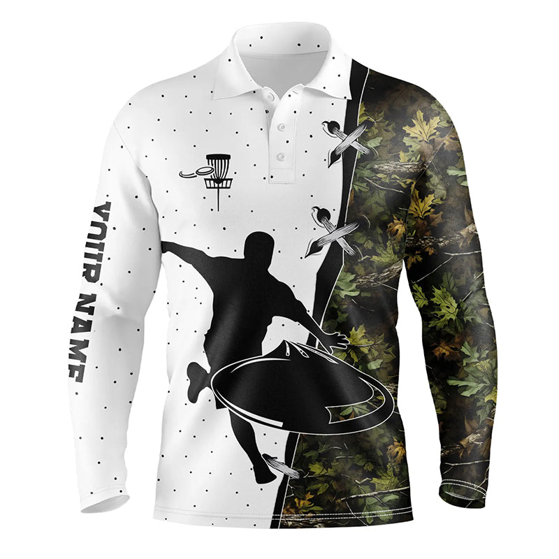 Mens disc golf polo shirt camouflage custom name disc golf team shirt, disc golf gifts NQS7310