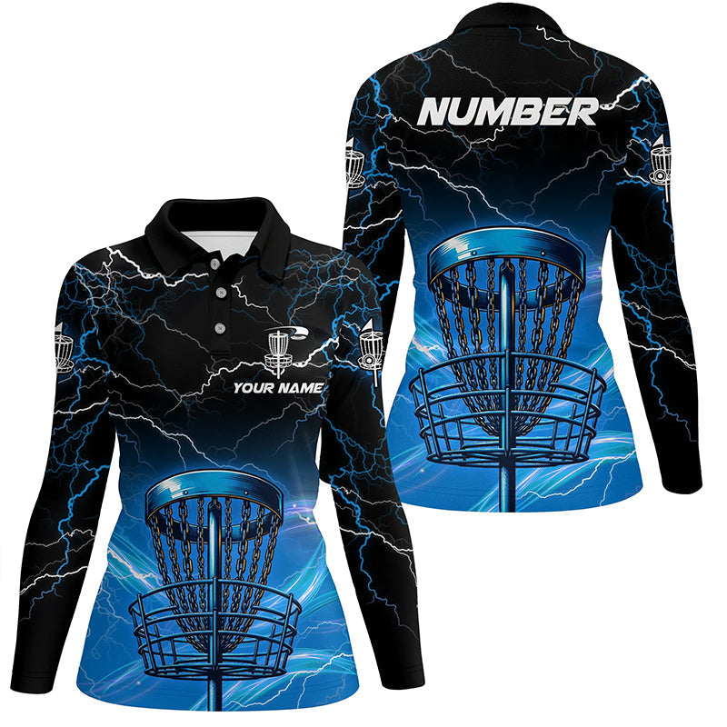 Blue light lightning thunder Disc golf basket Womens disc golf polo shirt custom ladies disc golf tops NQS7316