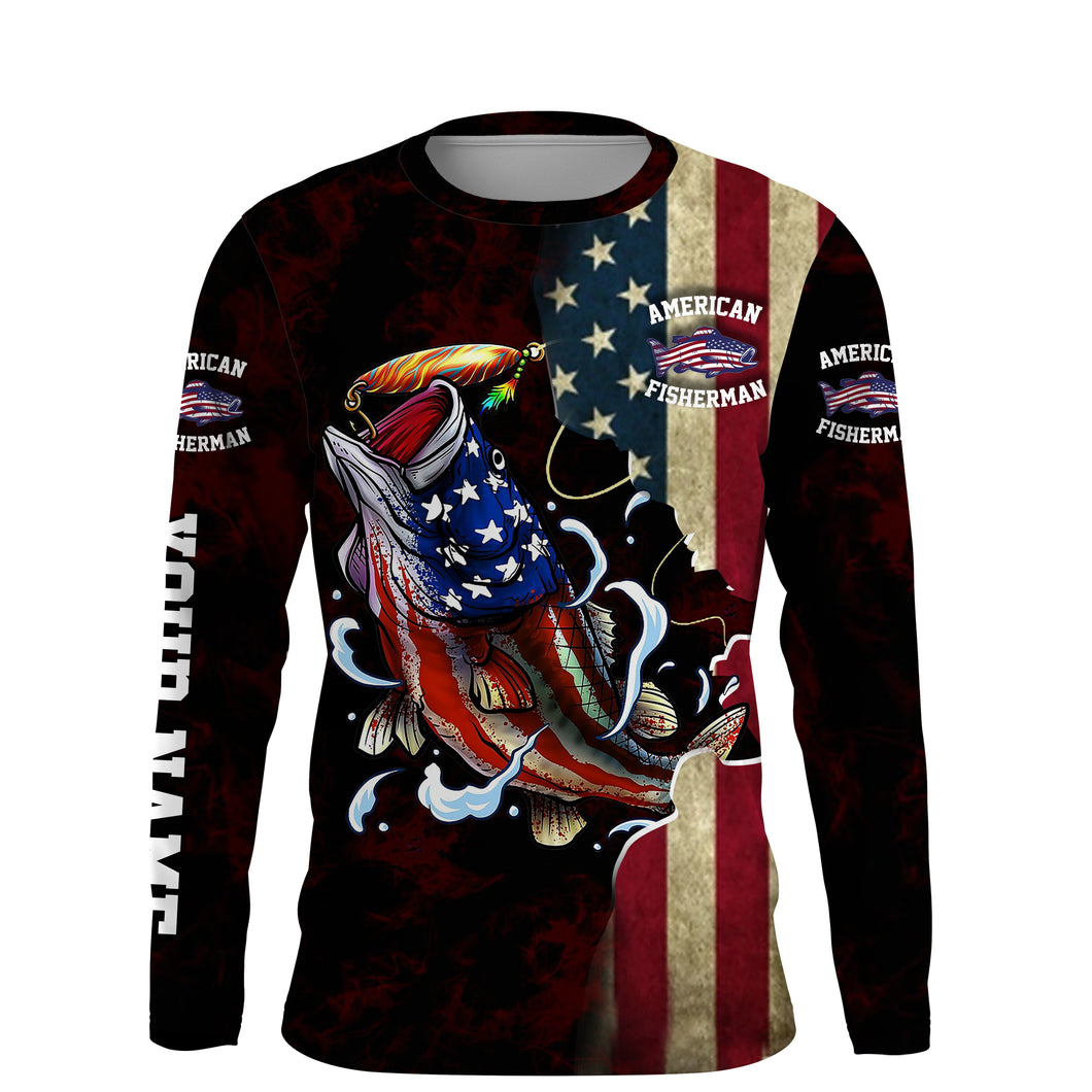 Largemouth Bass fishing American Fisherman UV protection Customize name long sleeves UPF 30+ NQS735